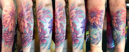 Tattoos - Realistic color dahlia tattoo  - 143994